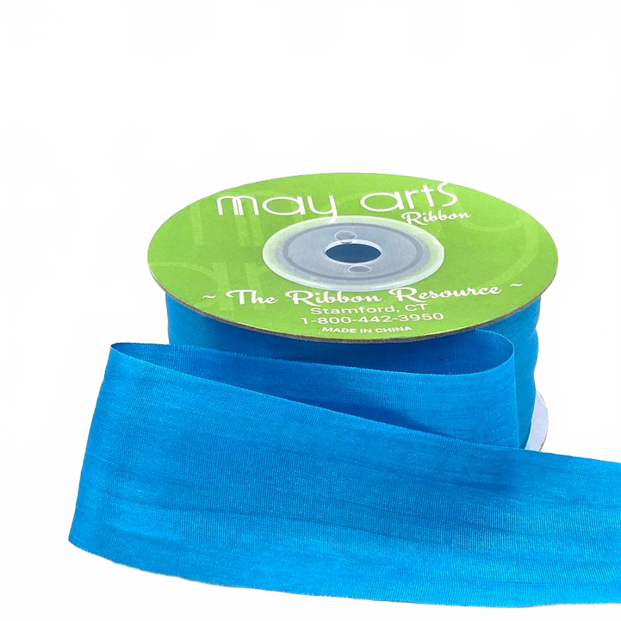 1.25 Inch 100% Hand-Dyed Atomic Blue Silk Ribbon With Woven Edge