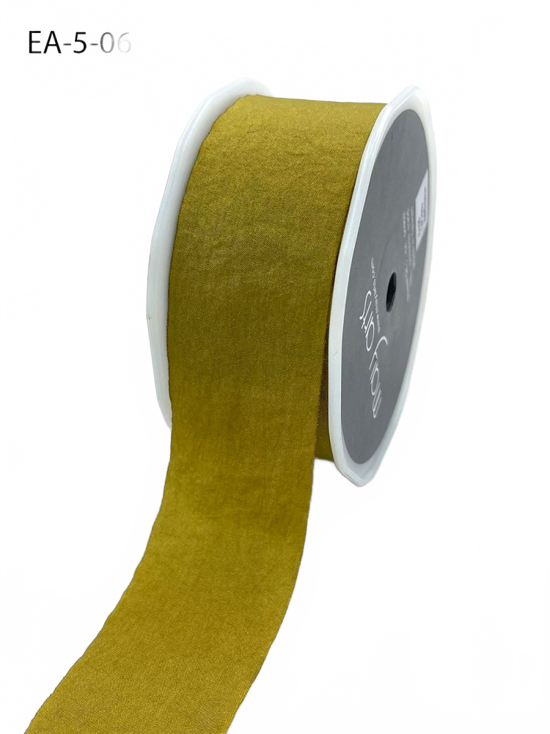 1.5 Inch Wrinkled Faux Moss Silk Ribbon With Cut Edge