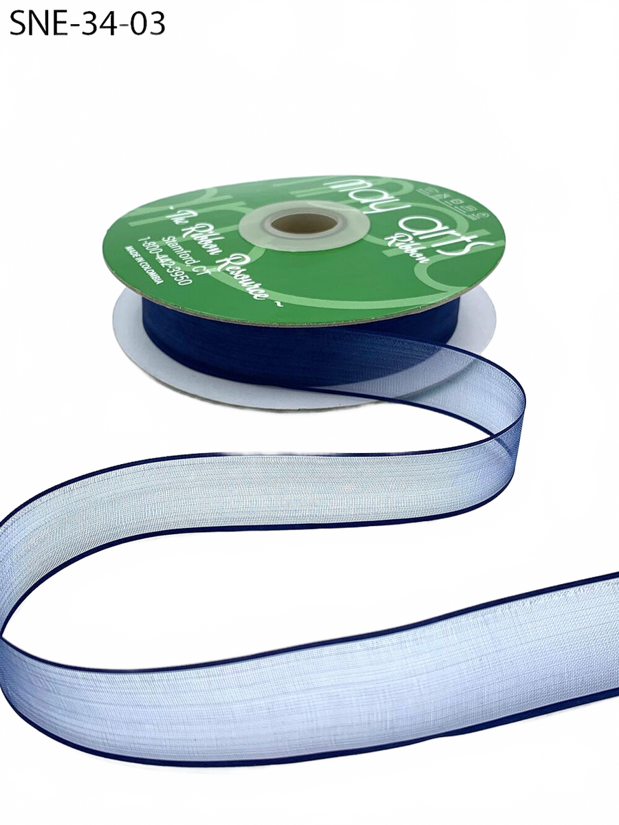 ~3/4 Inch Soft Navy Sheer Ribbon With Thin Solid Edge