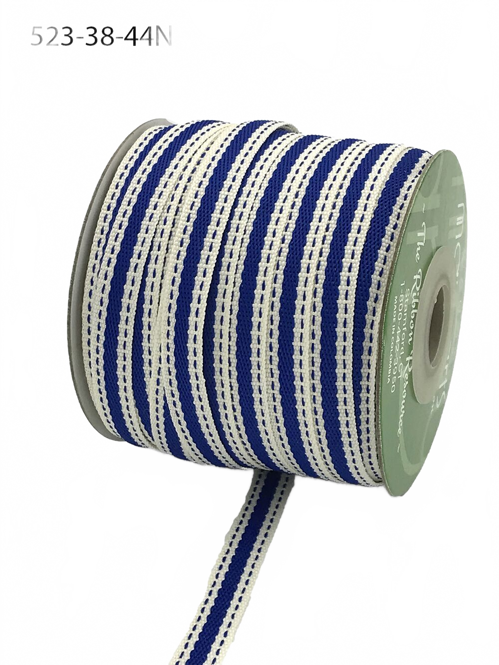 3/8 Inch Solid Color Band Ivory/Royal Blue Ribbon With Natural Woven Stitched Edge