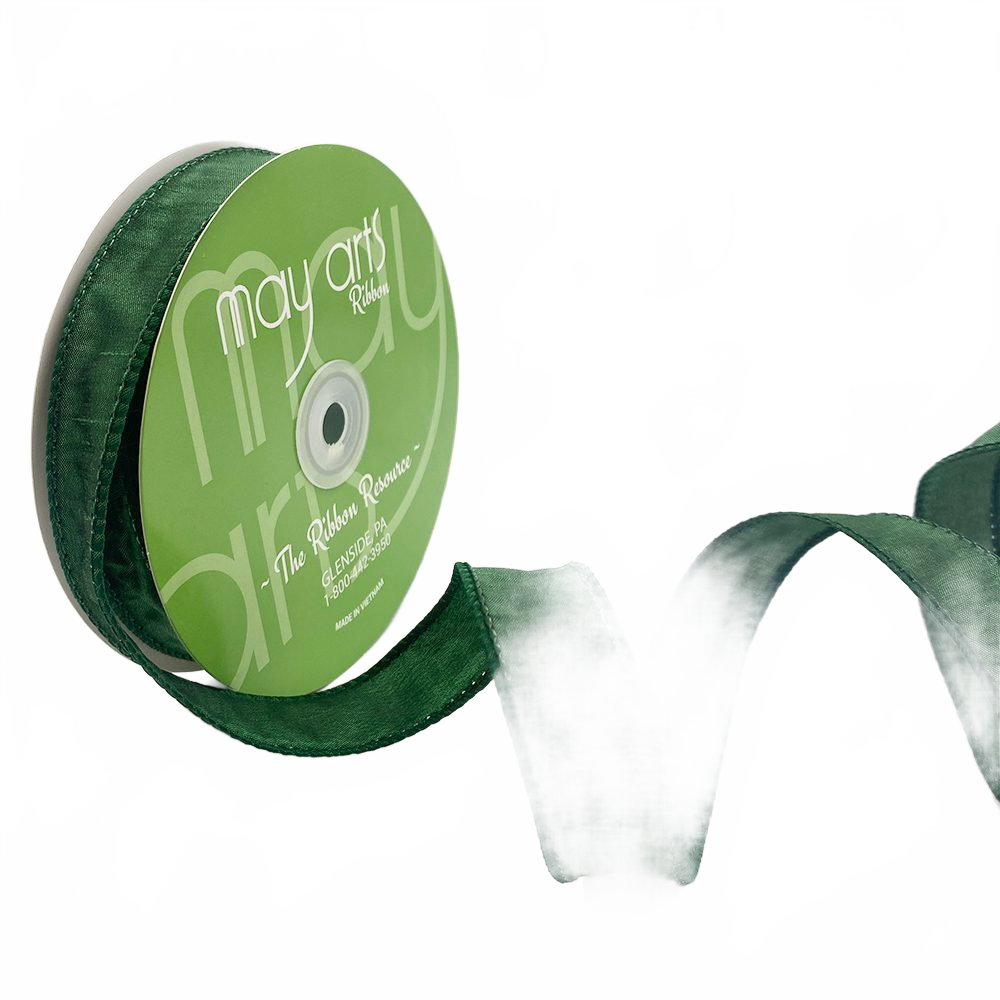1″ Green Dupioni Ribbon With Wired Edge