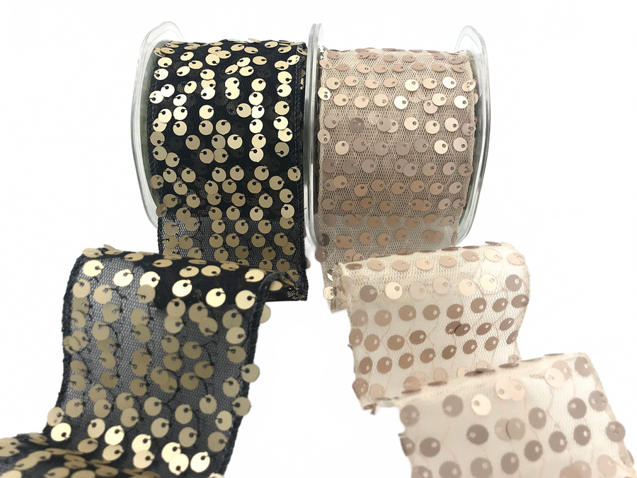 2.5 Inch Sequin Tulle Ribbon With Wired Edge