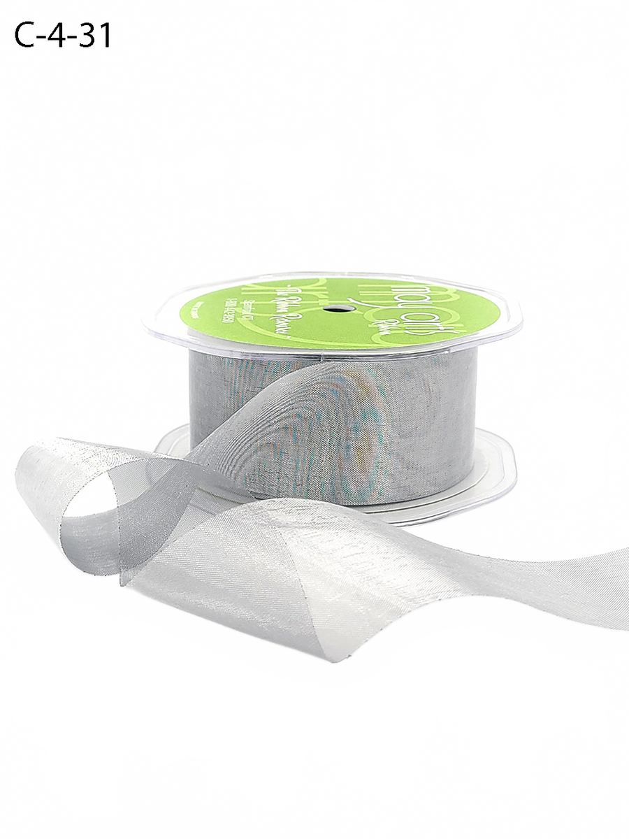 1.5 Inch Soft Shimmer Silver Sheer Ribbon With Cut Edge