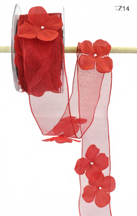 1.5 Inch Flower With Pearl Red Ribbon Garland