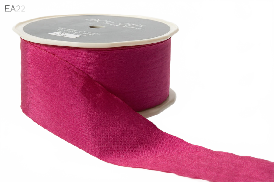 1.5 Inch Wrinkled Faux Fuchsia Silk Ribbon With Cut Edge