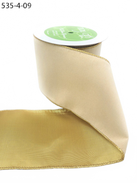 4 Inch Antique Ivory Velvet Gold Back Ribbon With Wired Edge