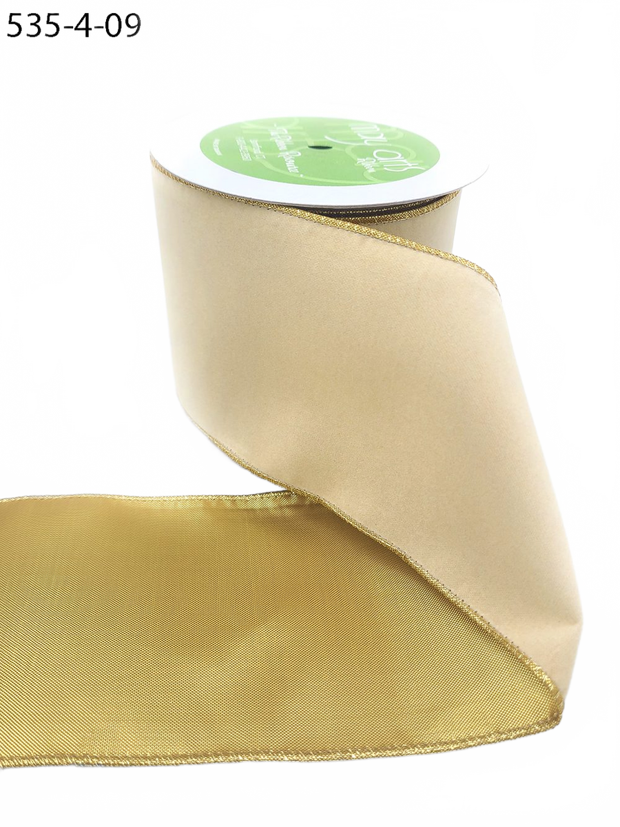 4 Inch Antique Ivory Velvet Gold Back Ribbon With Wired Edge