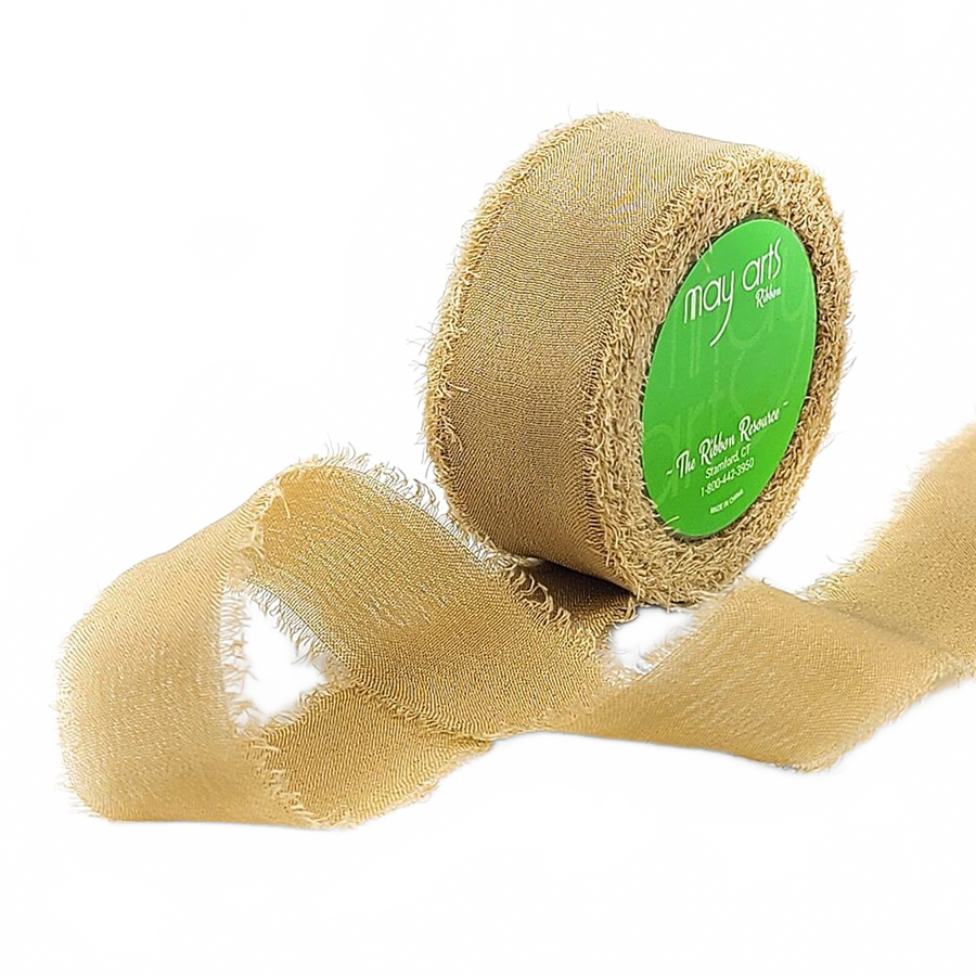 5/8 Inch 100% Silk Pale Gold Crepe With Frayed Edge (Non-Dyed And Hand-Dyed)