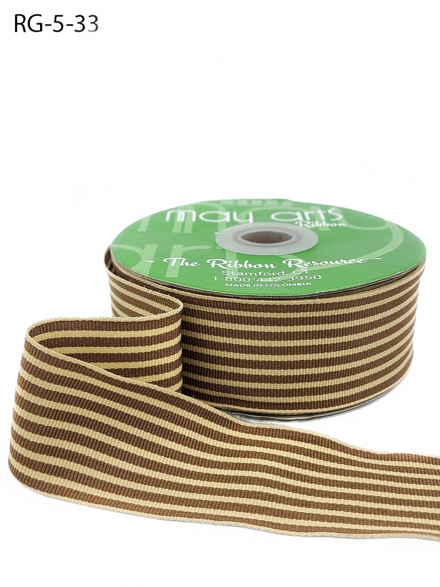 1.5 Inch Woven Brown/Oatmeal Stripes Grosgrain Stripe Ribbon With Woven Edge