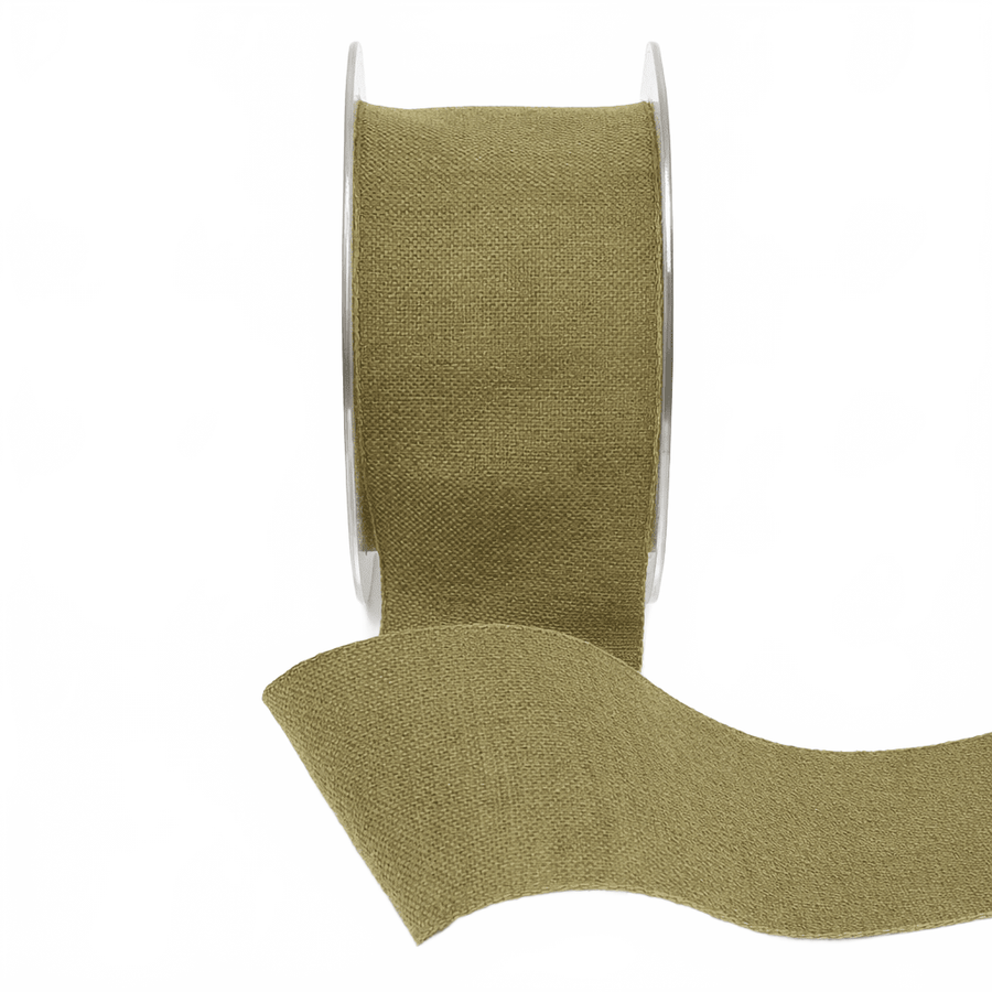2 Inch Cotton And Jute Olive Burlap Blend Ribbon With Wired Woven Edge