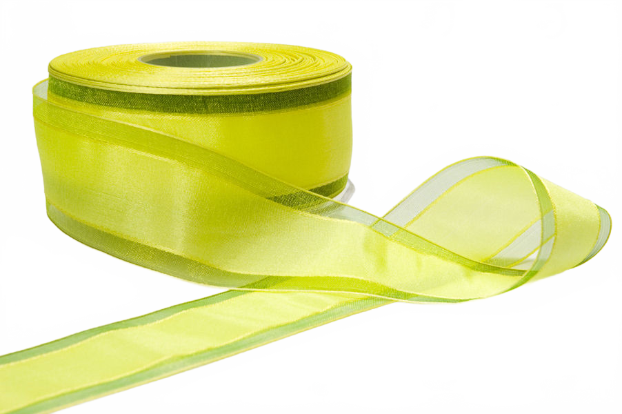 1.5 Inch Soft Iridescent Solid Band Center Ribbon With Shimmer Yellow/Parrot Green Sheer Woven Edge