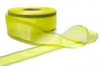 1.5 Inch Soft Iridescent Solid Band Center Ribbon With Shimmer Yellow/Parrot Green Sheer Woven Edge
