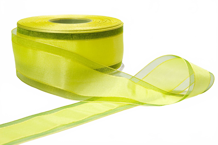 1.5 Inch Soft Iridescent Solid Band Center Ribbon With Shimmer Yellow/Parrot Green Sheer Woven Edge