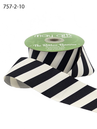 2 Inch Modern Diagonal Striped Black/Ivory Grosgrain Ribbon With Woven Edge