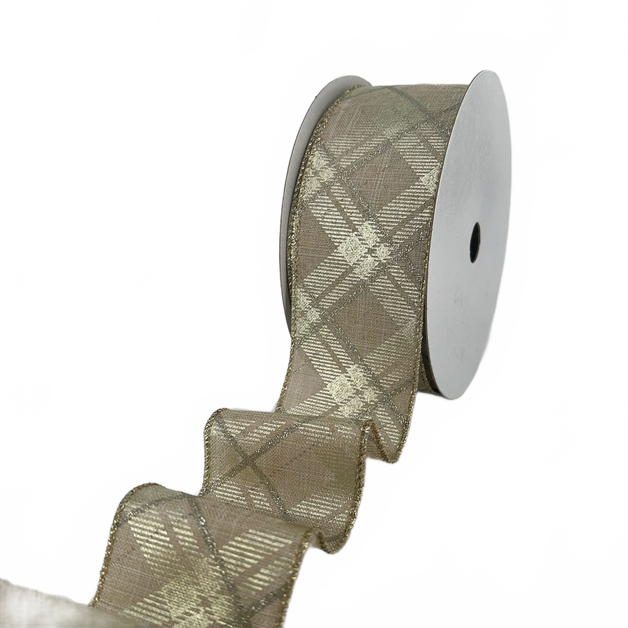 2.5″ Wired Gilded Glitter Plaid Tartan Faux Biasplaidsilvergold Linen Ribbon
