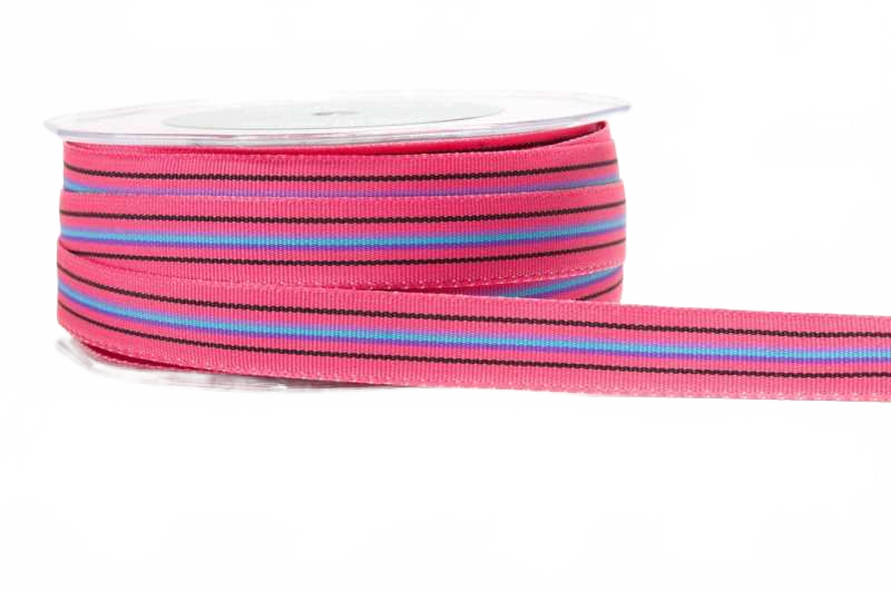 5/8 Inch Multi-Color Striped Fuchsia/Black/Lavander Ribbon With Woven Edge