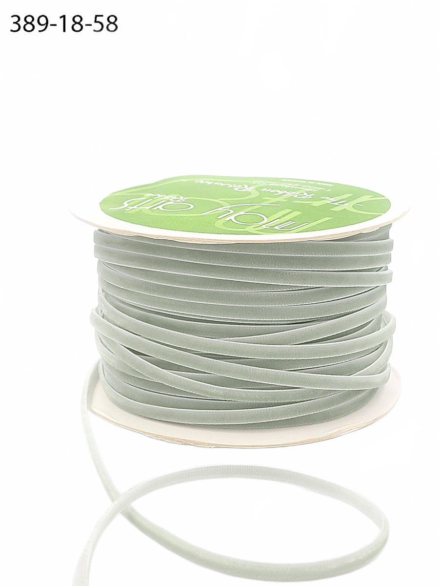 1/8 Inch Jadite Green Velvet String Cord Ribbon With Woven Edge