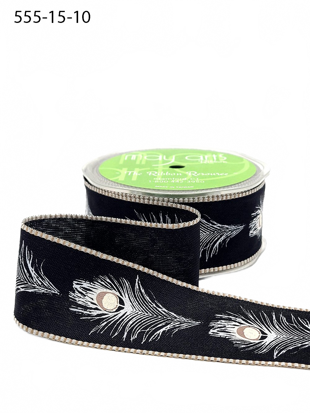 1.5 Inch Peacock Feather Print Ribbon With Woven Edge