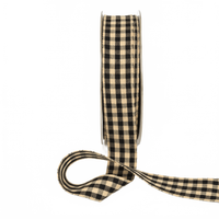 7/8 Inch Woven Antique Ivory Checkered Black Ribbon With Woven Edge