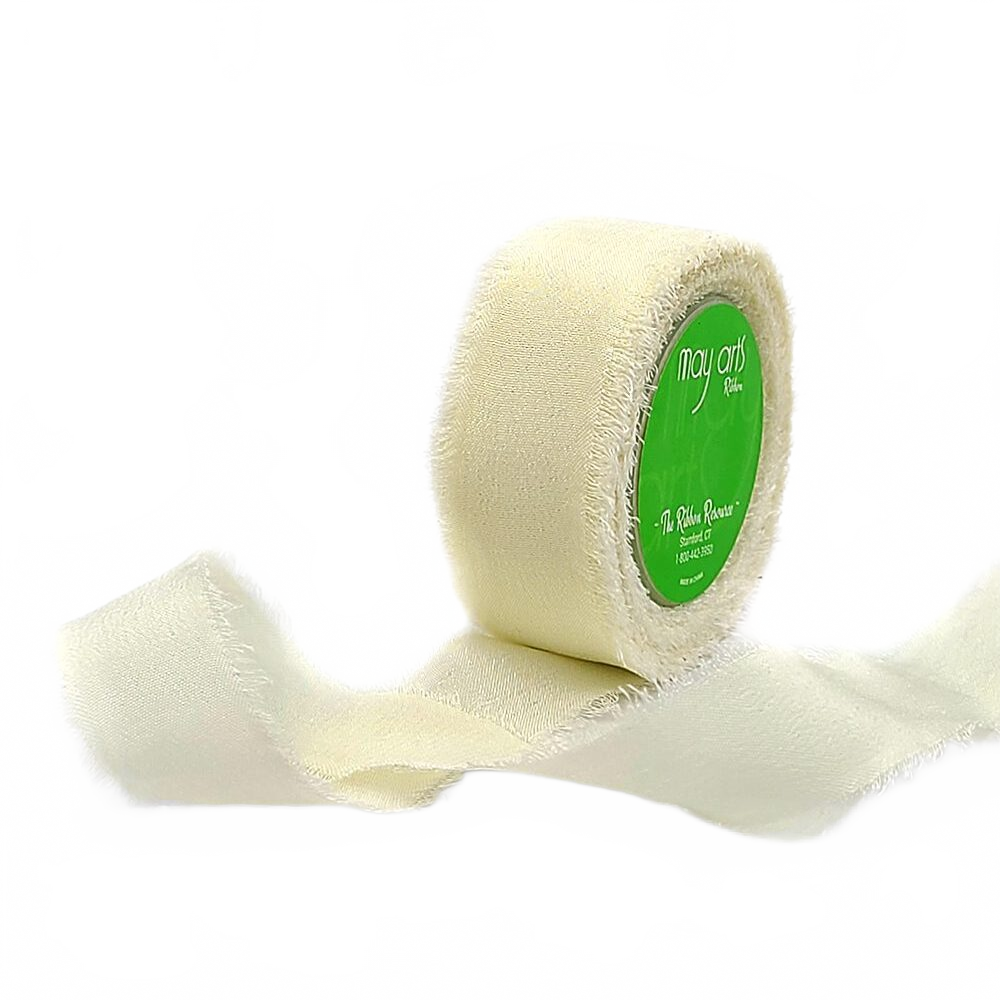 5/8 Inch 100% Silk Ivory Buttercream Crepe With Frayed Edge (Non-Dyed And Hand-Dyed)