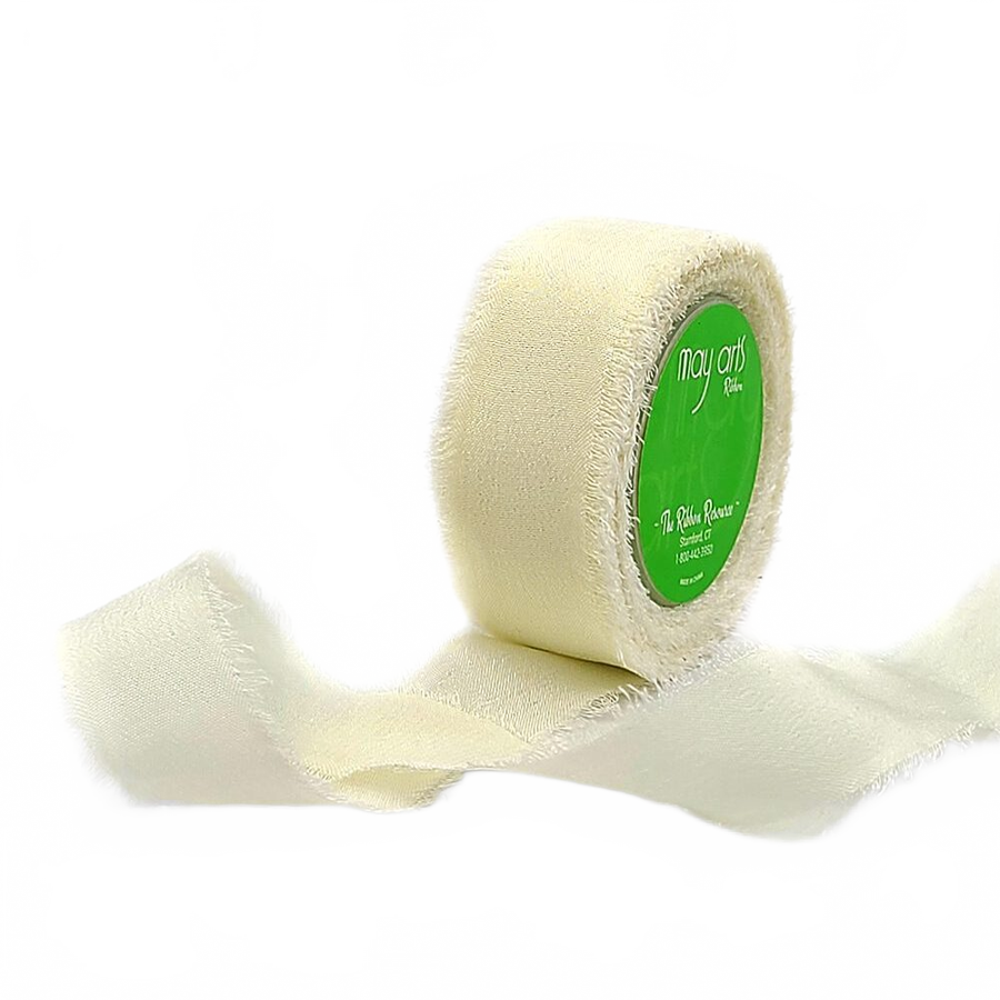 5/8 Inch 100% Silk Ivory Buttercream Crepe With Frayed Edge (Non-Dyed And Hand-Dyed)
