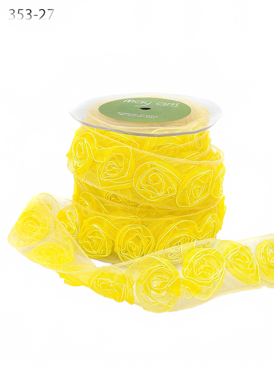 1.5 Inch Woven Rosette Yellow Organza Ribbon