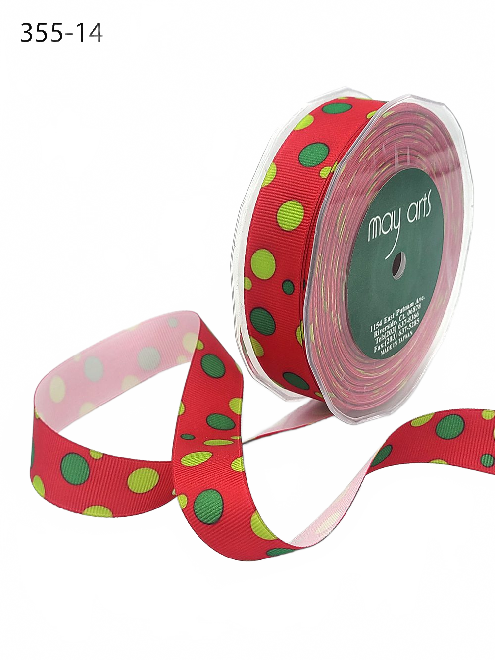 7/8 Inch Bubble Dot Print Red/Green/Parrot Green Grosgrain Ribbon