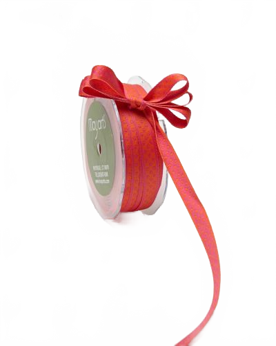3/8 Inch Reversible Dots Orange/Hot Pink Ribbon With Woven Edge