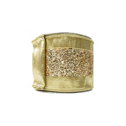 Ribbon 4" Glitter Trim Gold