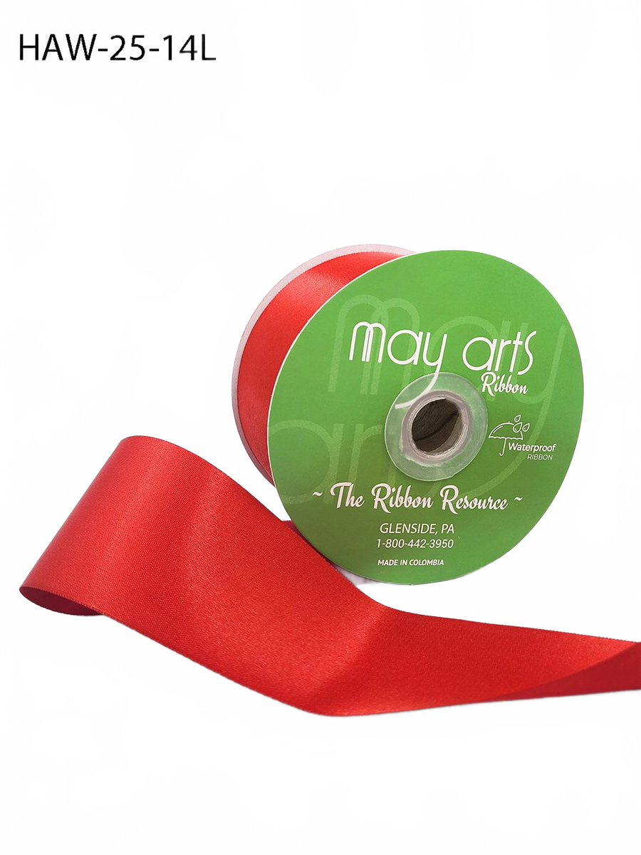 ~2.5 Inch Waterproof And Weather Resistant Luster Double Faced Red Satin Ribbon With Woven Edge