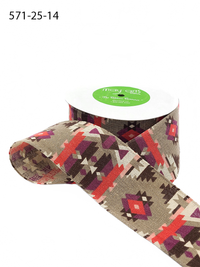 2.5 Inch Southwestern Graphic Pattern Print Red Ribbon With Wired Edge