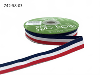 5/8 Inch Modern Stripe Red/White/Blue Grosgrain Woven Edge Ribbon