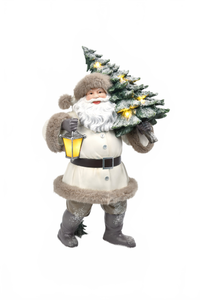 Woodland Santa Carrying Snowy Xmas Tree With Led Light