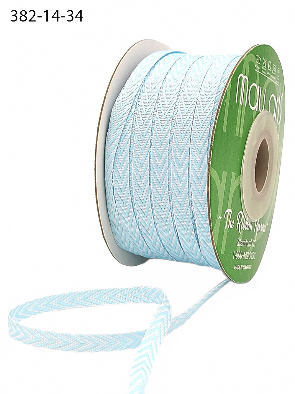 1/4 Inch Light Blue Twill Chevron Stripe Ribbon With Woven Edge