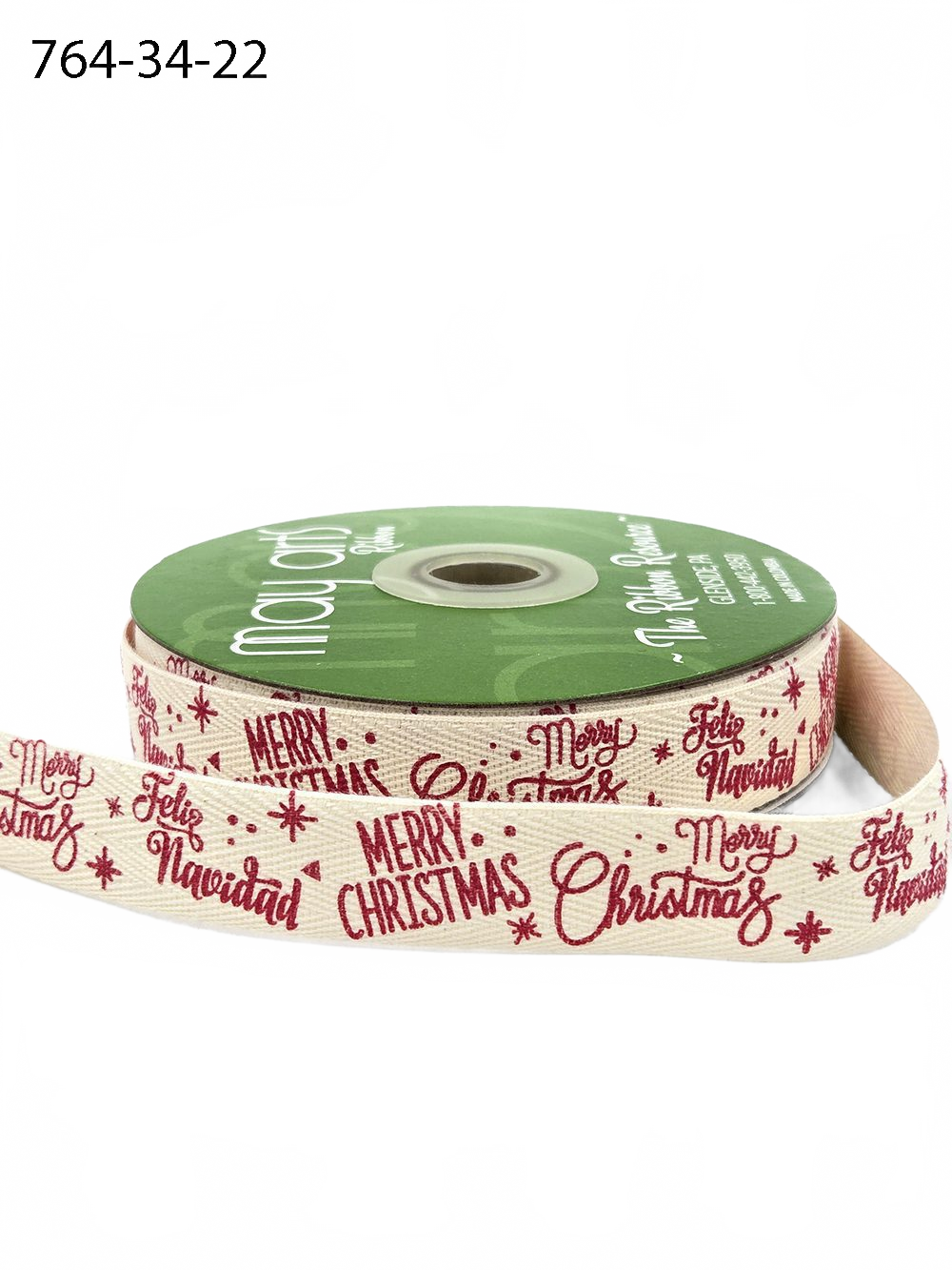 3/4 Inch Merry Christmas Feliz Navidad Fuchsia/Pink Ribbon With Woven Edge