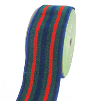 1.5 Inch Plush Holiday Stripe Woven Edge Navy/Green/Red Ribbon