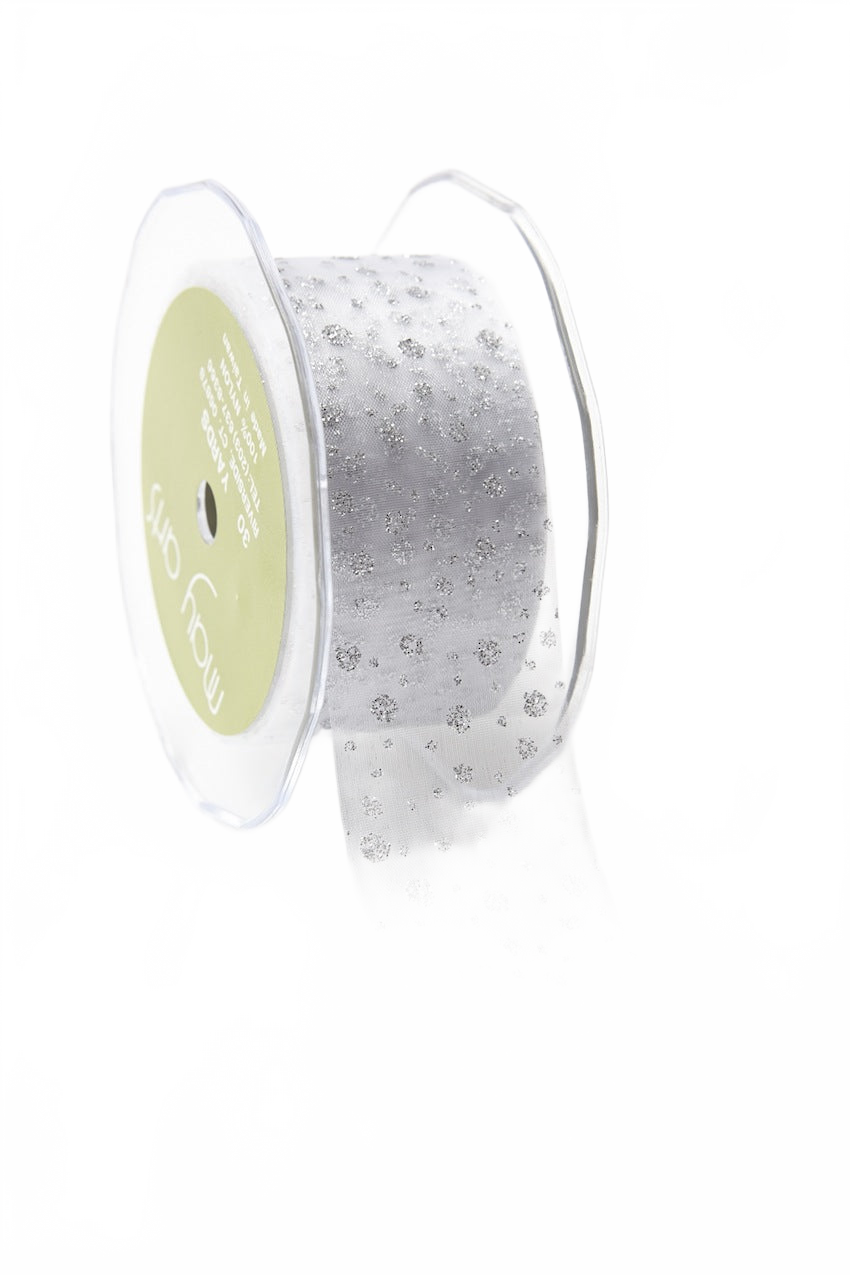 1.5 Inch Sheer Glitter Dot Ribbon With Cut Edge