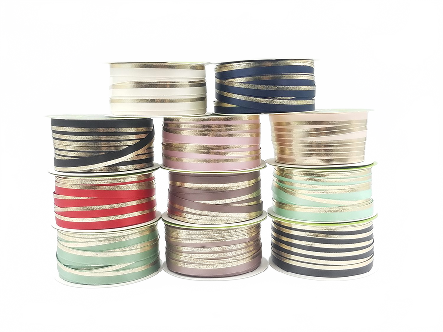 ~3/8″ Single Faced Satin Gold Foil Stripe Ribbon