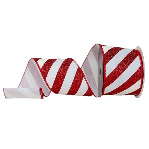Ribbon 4" Glitter Candy Stripes Red