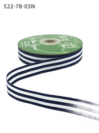 7/8 Inch Navy/White Grosgrain Horizontal Stripes Ribbon With Woven Edge