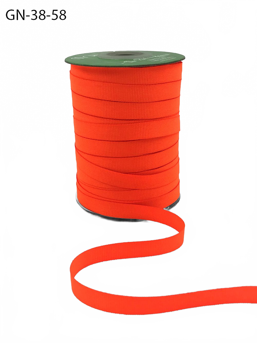 ~3/8 Inch Light-Weight Flat Neon Orange Grosgrain Ribbon With Woven Edge