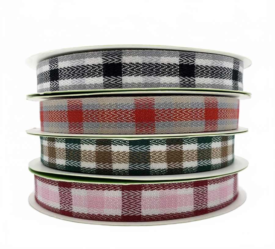~5/8 Inch Woven Tartan Plaid Twill Ribbon