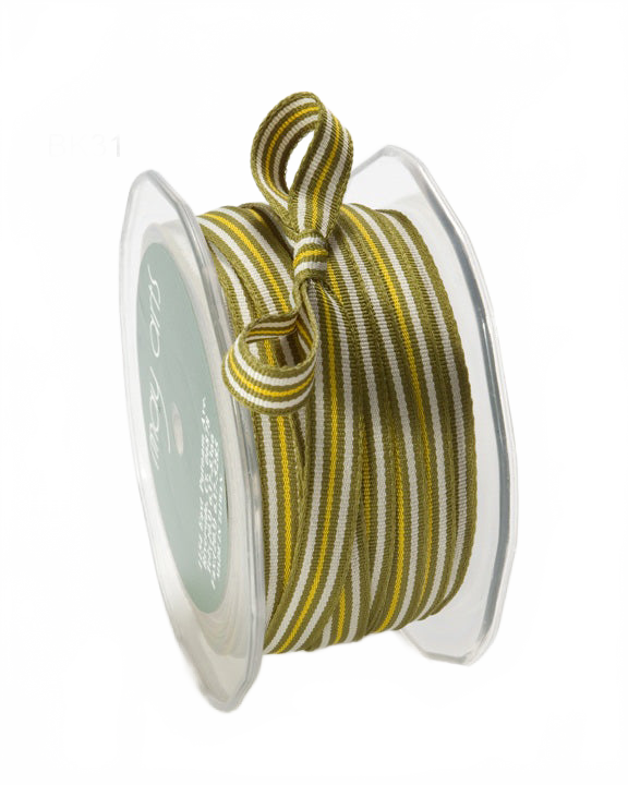 3/8 Inch Gray/Olive/Green Grosgrain Striped Ribbon