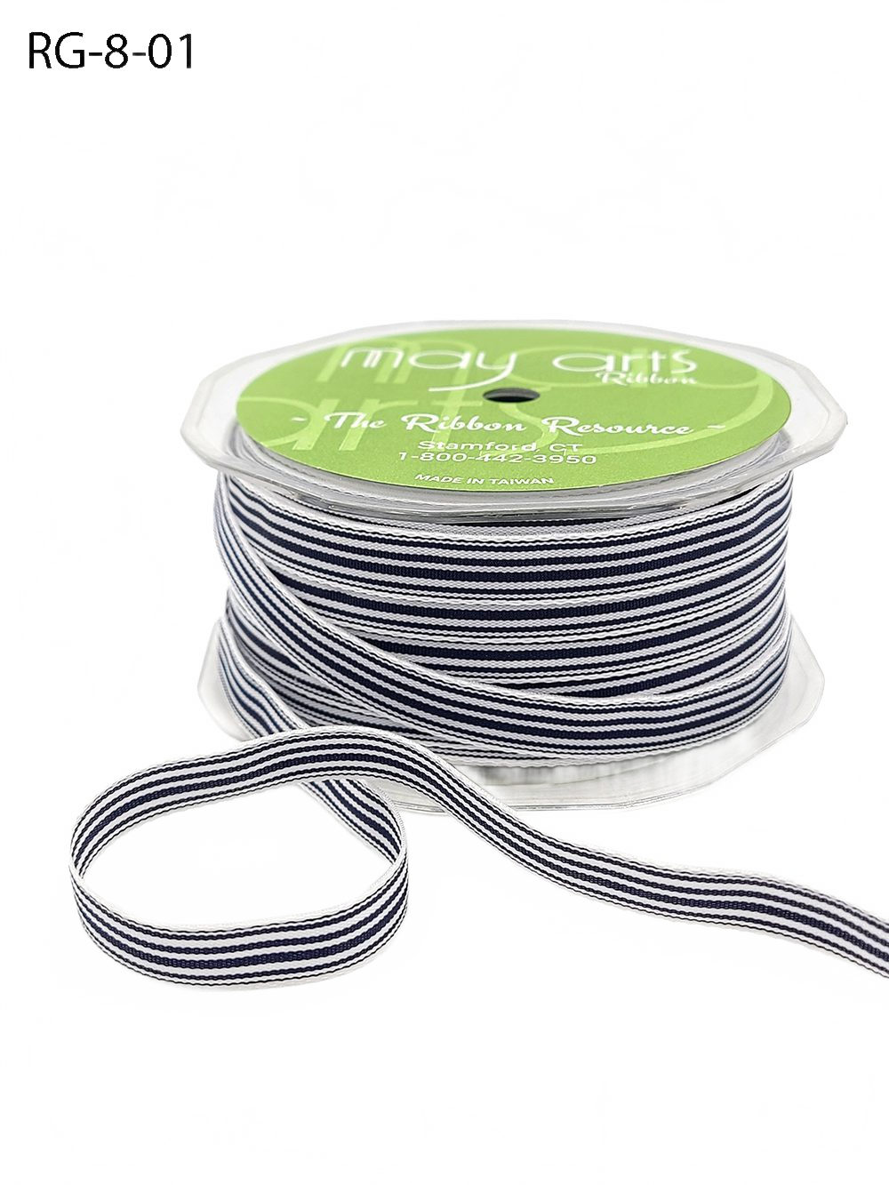 3/8 Inch Woven Dark Navy/White Stripes Grosgrain Stripe Ribbon With Woven Edge