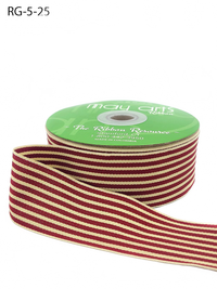 1.5 Inch Woven Burgundy/Oatmeal Stripes Grosgrain Stripe Ribbon With Woven Edge