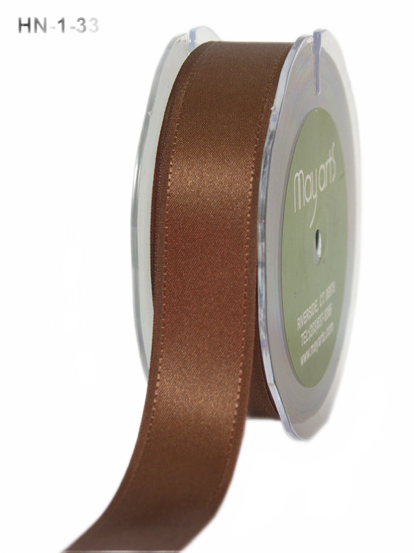 1 Inch Satin Ribbon With Woven Brown Grosgrain Edge