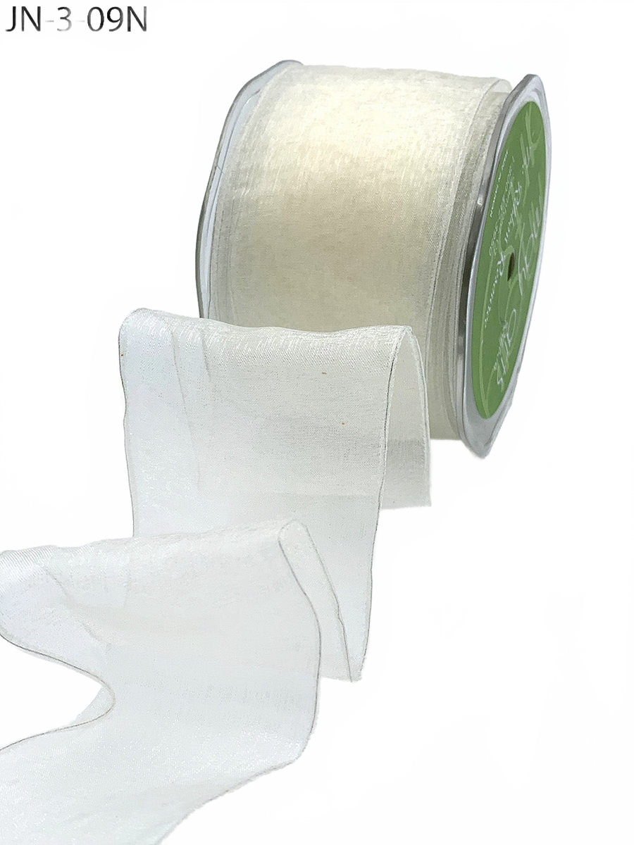 2.5 Inch Shimmer Ivory Sheer Ribbon With Wired Edge