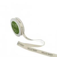 3/4 Inch Ivory Hello Baby Canvas Printed Ribbon With Woven Edge
