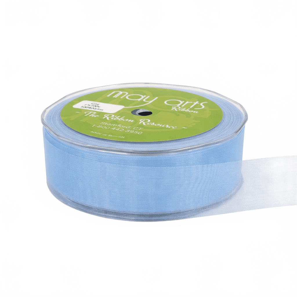 1 Inch Soft Shimmer Light Blue Sheer Ribbon With Cut Edge