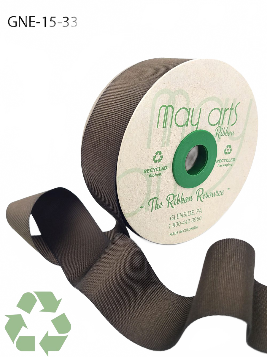 1.5 Inch Eco-Friendly Recycled Brown Grosgrain Ribbon With Woven Edge